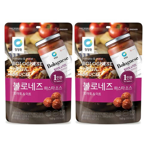 청정원 싱글 파우치 볼로네즈 파스타 소스, 2개, 140g