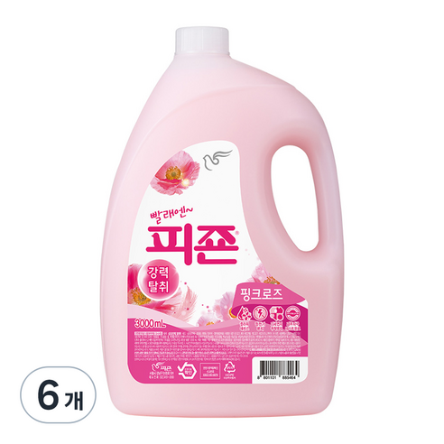 피죤 레귤러 섬유유연제 핑크로즈 본품, 3L, 6개