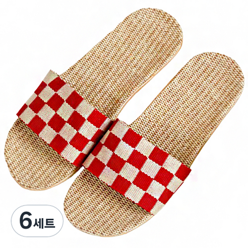 더자카 린넨 체크 거실화, 레드, 6개