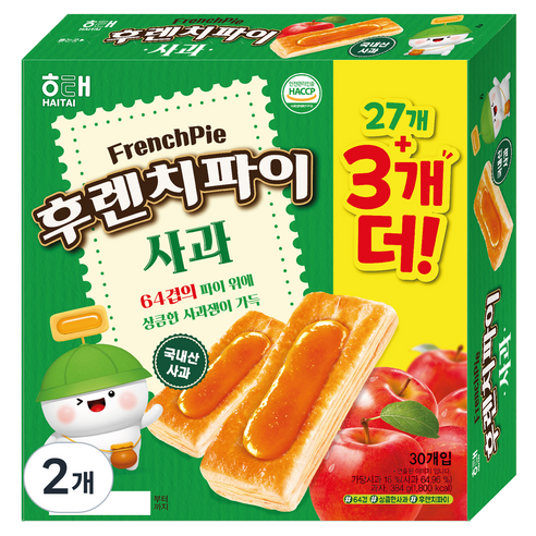 해태제과 후렌치파이 사과 30p, 384g, 2개