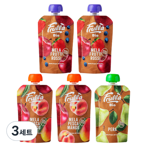 푸루라퓨레 유기농 생과일 혼합맛 사과 블루베리 딸기 100g x 2p + 사과 복숭아 망고 100g x 2p + 배 100g 세트, 3세트