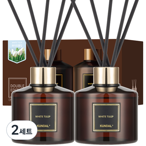 쿤달 퍼퓸 디퓨저 200ml 2개 + 섬유스틱 10개, 화이트튤립향, 2세트