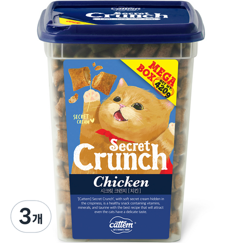캣템 시크릿 크런치 메가박스 고양이 간식, 치킨, 420g, 3개