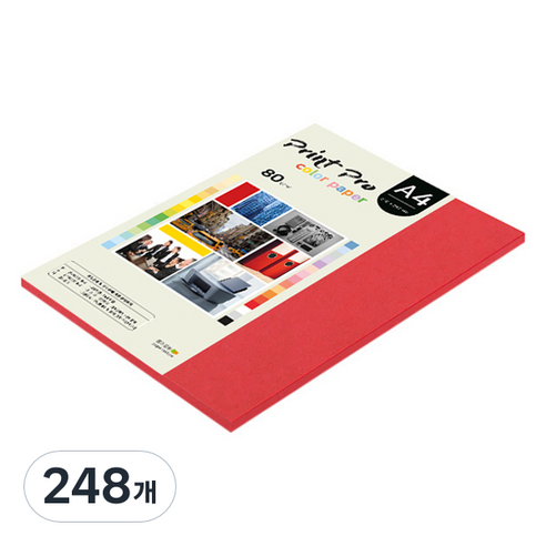 종이문화 프린트프로 얇은 칼라복사지 No 29 레드 80g, A4, 248개