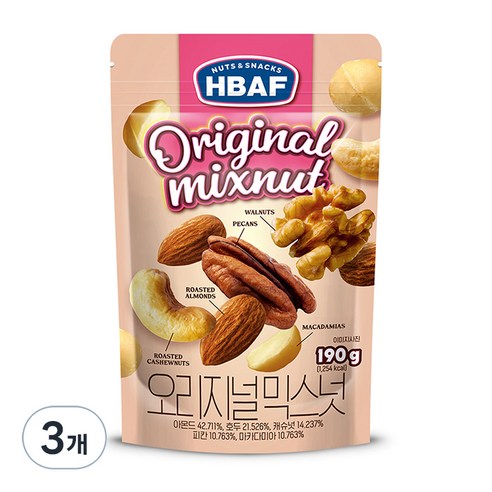 HBAF 넛츠앤스낵스 오리지널 믹스넛, 190g, 3개