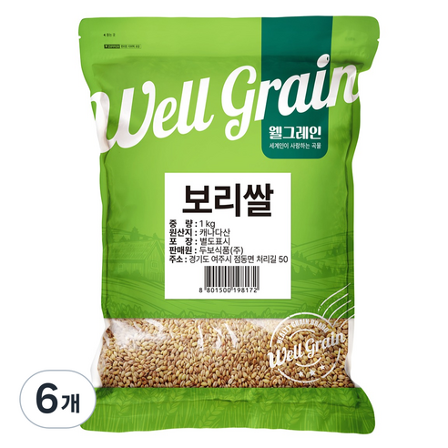 웰그레인 캐나다산 보리쌀, 1kg, 6개