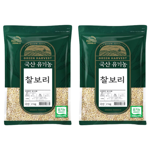 그린하베스트 국산 유기농 찰보리, 2kg, 2개