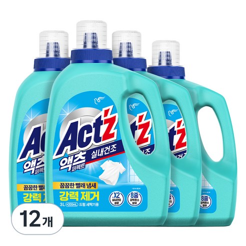 액츠 퍼펙트 실내건조 드럼용 액상세제 본품, 3.2L, 12개