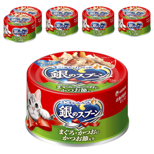유니참긴노스푼 고양이 간식캔, 혼합맛(참치/가다랑어포맛), 70g, 6개