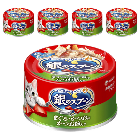 유니참긴노스푼 고양이 간식캔, 혼합맛(참치/가다랑어포맛), 70g, 5개