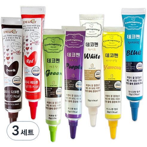 쿠킹스토리 데코펜 7종 세트, 3세트, 20g