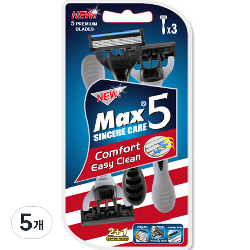 드위트리 NEW MAX 5단 일회용 면도기, 3개입, 5개