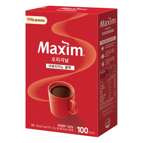 맥심 오리지날 아메리카노 블랙, 1g, 1개, 100개입