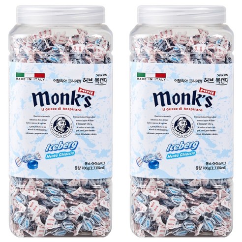 Monks 아이스버그 허브 목캔디, 700g, 2개