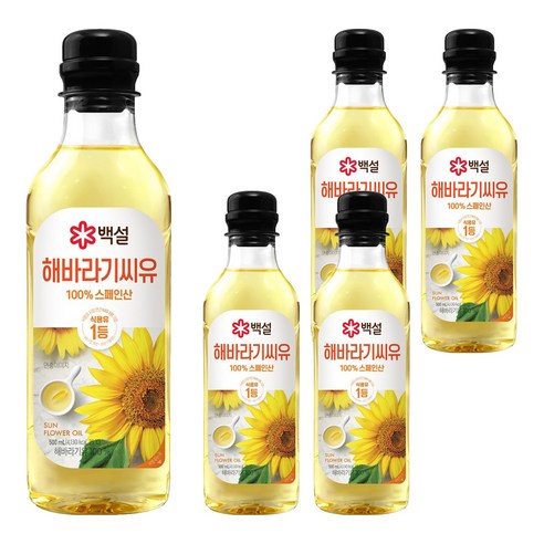 백설 CJ 해바라기씨유, 500ml, 5개