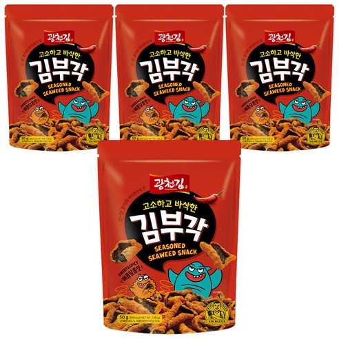 광천김 고소하고 바삭한 김부각 매콤달콤맛, 4개, 50g