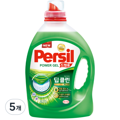 퍼실 딥클린 파워젤 드럼용 액상세제 본품, 2.7L, 5개