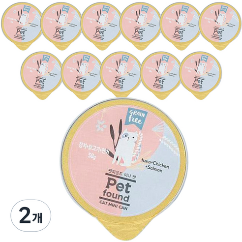 펫파운드 고양이 미니 간식캔, 참치 + 닭고기 + 연어, 600g, 2개