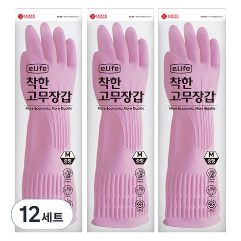 롯데이라이프 착한 고무장갑, 핑크, 중(M), 12세트
