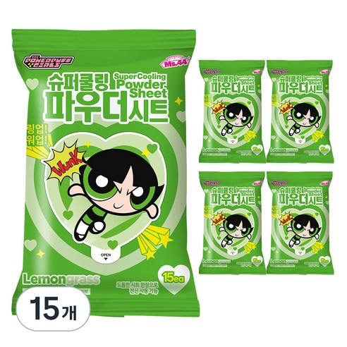 미스사사 슈퍼쿨링 파우더 시트 데오드란트 레몬그라스, 87g, 15개