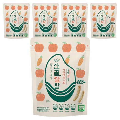에코맘의산골이유식 산골쌀참, 혼합맛(사과/당근), 25g, 5개