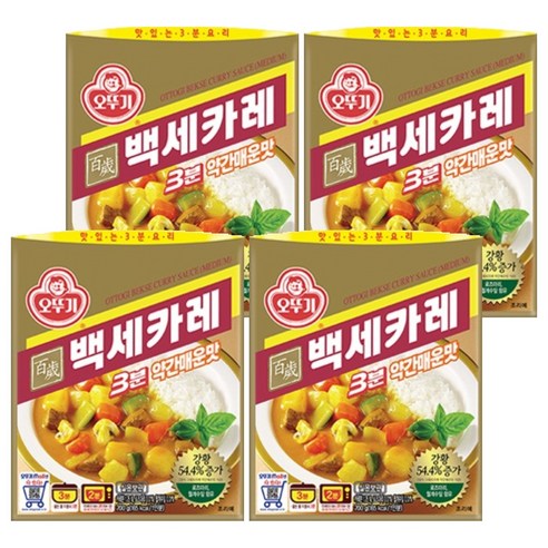 오뚜기3분 백세카레 약간매운맛, 4개, 200g