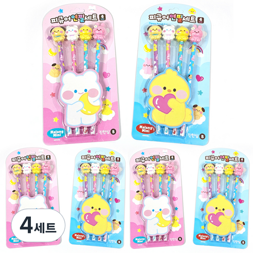 크리스탈팬시 말랑미니 피규어 연필 2종 x 3p 세트 B, 핑크, 블루, 4세트