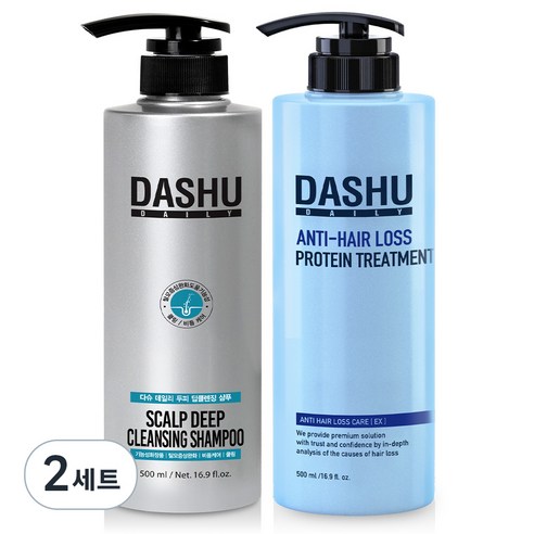 다슈 탈모완화 딥클렌징 비듬케어 샴푸 500ml + 단백질 트리트먼트 500ml, 2세트