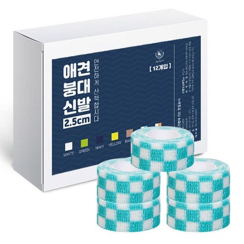 딩동펫 자가접착 애견 붕대신발, 체크스카이, 12개