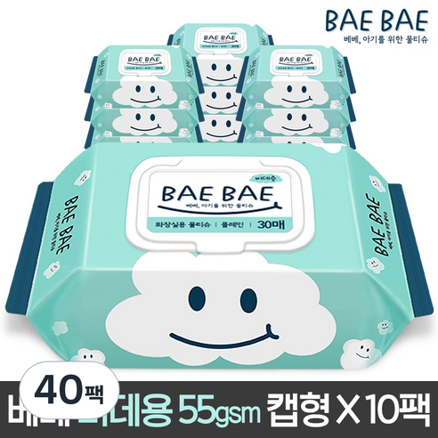 BAEBAE 베베 아기물티슈 물티슈 비데용 55gsm캡형, 30매, 40팩