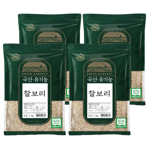 그린하베스트 국산 유기농 찰보리, 1kg, 4개