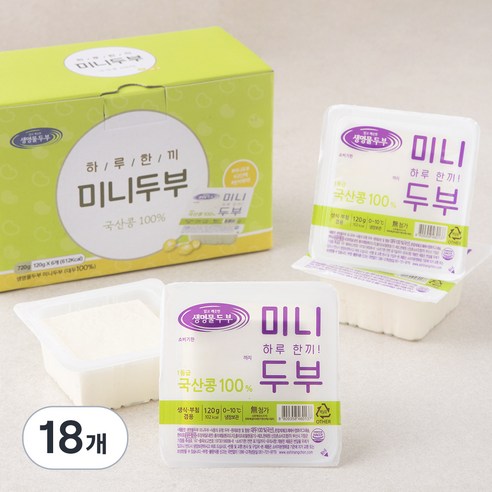 생명물두부 하루한끼 미니두부, 120g, 18개