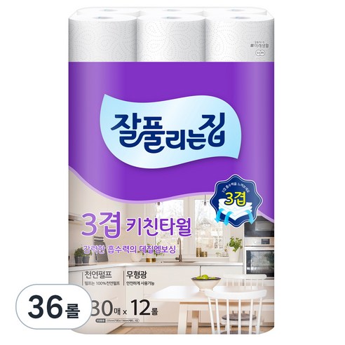 잘풀리는집 3겹 키친타월, 130매, 36개