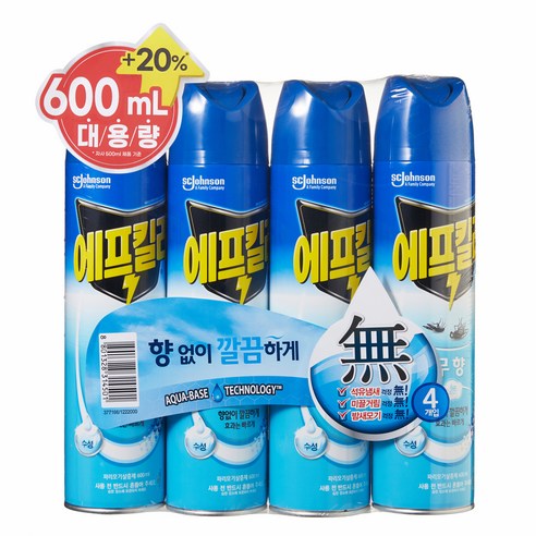 에프킬라 에어로졸 무향, 600ml, 4개