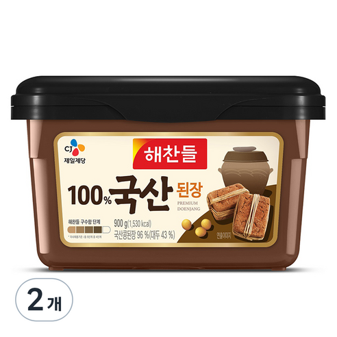국산콩 알알이된장 2kg - 기본 아이스팩 및 아이스박스 포장 강진된장 10 100% 국산된장, 900g, 2개