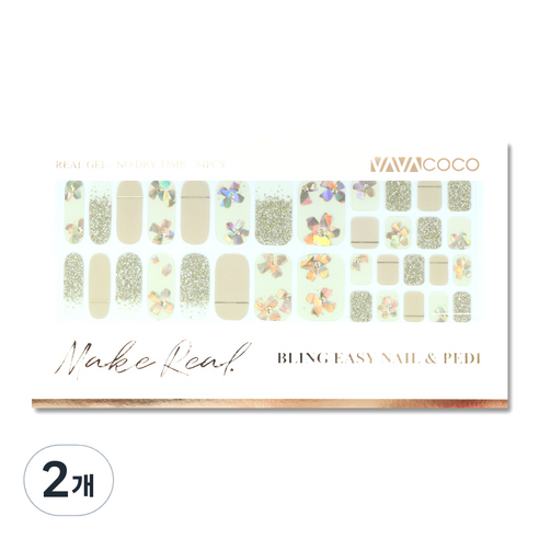 바바코코 젤네일 스티커 34p, 2개, 골드 플라워