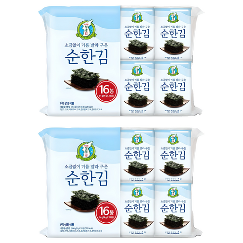 지도표 성경김 소금없이 기름 발라 구운 순한김, 64g, 2개