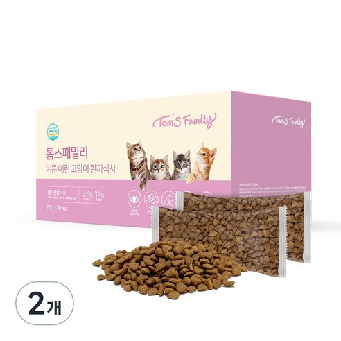 톰스패밀리 키튼 어린 고양이 한끼식사 건식사료, 참치, 1.8kg, 2개