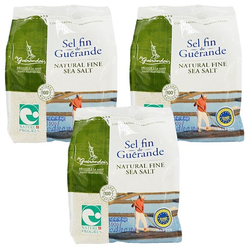 르게랑데 토판 천일염 가는 소금 폴리백, 500g, 3개