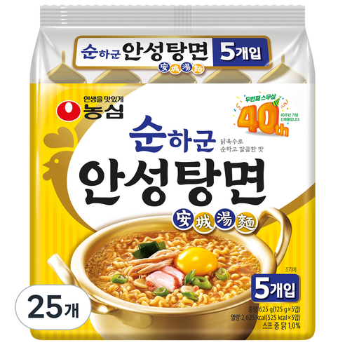 농심 순하군 안성탕면 125g, 25개