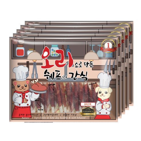 쉐프의간식 대용량 반려동물 건조간식 300g, 오리스틱, 5개