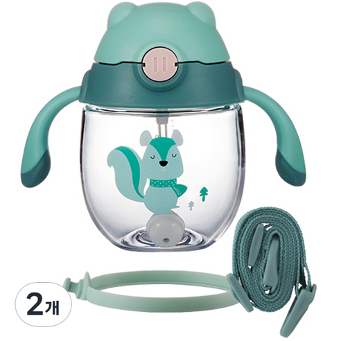 락앤락 스트랩 유아용 쁘띠 프렌즈 빨대컵 300ml, 그린(ABF790GRN), 2개