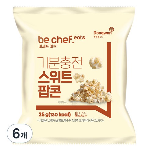 비셰프 이츠 기분충전 스위트 팝콘, 25g, 6개