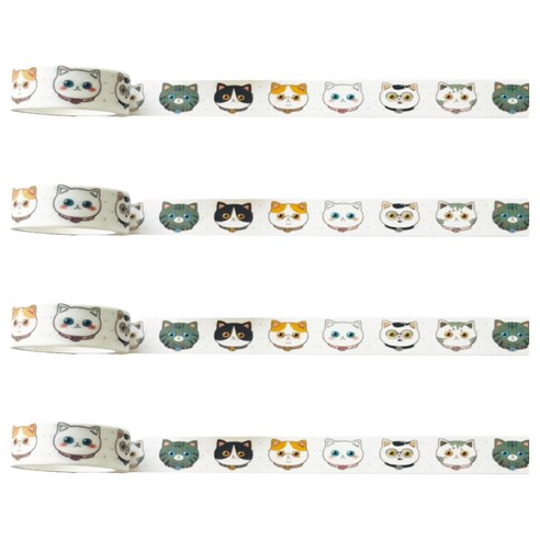특별한상점 DIY 다이어리꾸미기 테이프스티커 15mm x 5m, 고양이 얼굴, 4개