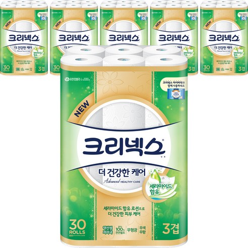 크리넥스 유한킴벌리 더 건강한 케어 롤화장지 3겹 30m, 30롤, 6팩