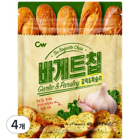 청우식품 바게트칩 갈릭 & 파슬리, 400g, 4개