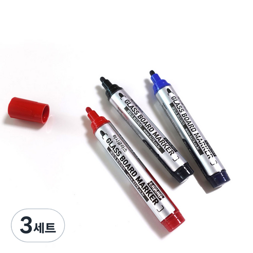 럭시글라스보드 마카 3종 세트, 검정, 파랑, 빨강, 3세트