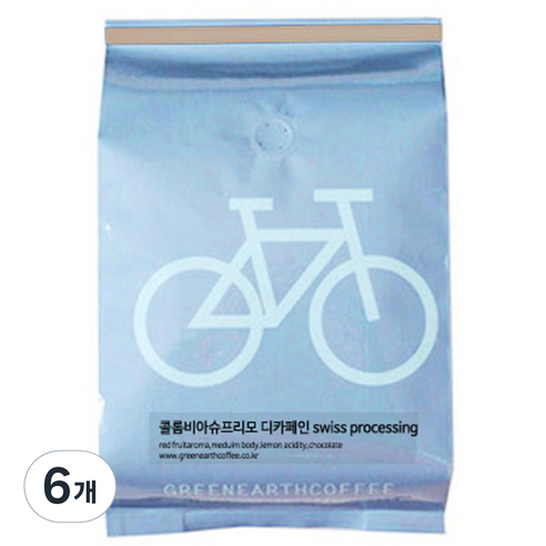 그린어쓰 Micro 로스팅 콜롬비아슈프리모 디카페인 swiss processing 원두커피, 200g, 6개, 핸드드립+커피메이커