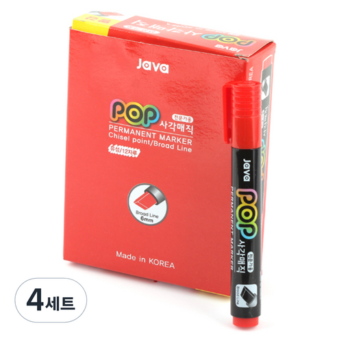 자바펜 POP 사각매직, 빨강, 48개