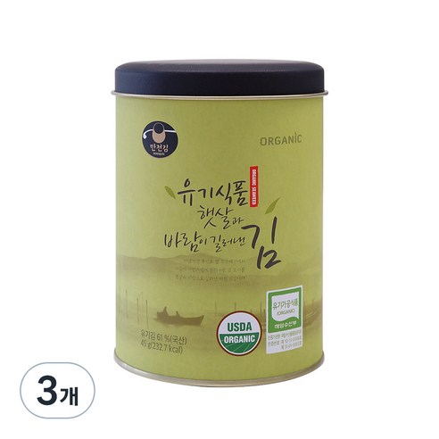 만전김 유기농 햇살과 바람이 길러낸 김 캔, 45g, 3개